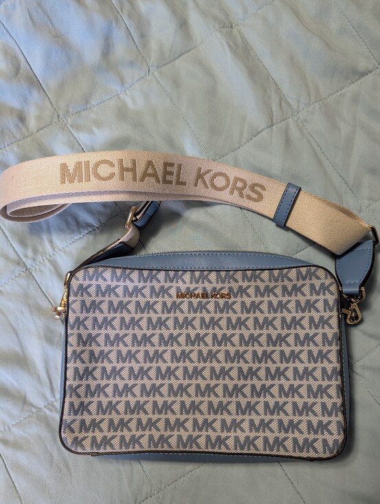 Michael Kors Handbags - Michael Kors Light Blue MK Monogram Logo Crossbody!
